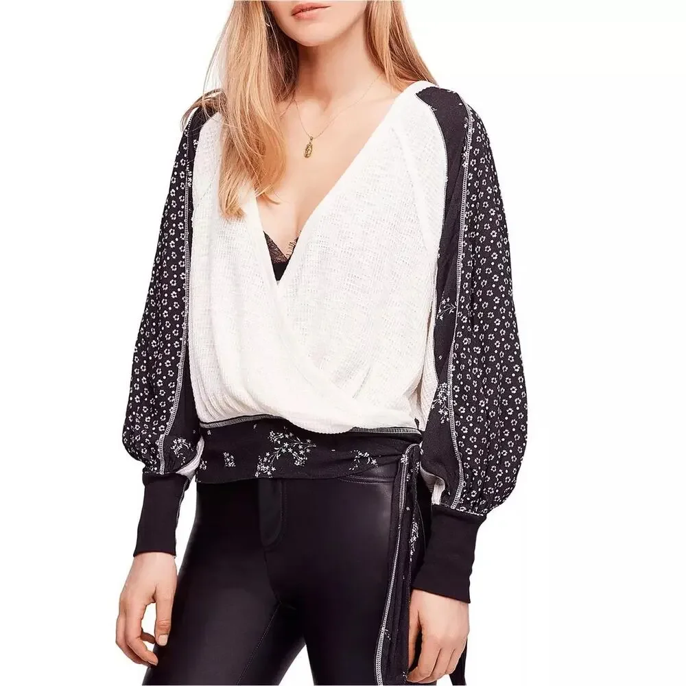 Free People Women Auxton Thermal Wrap Blouse sz XS